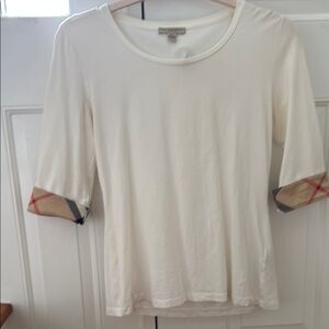 Burberry Cream/white and Tan Fitted top with Cuffed 3/4 Sleeves